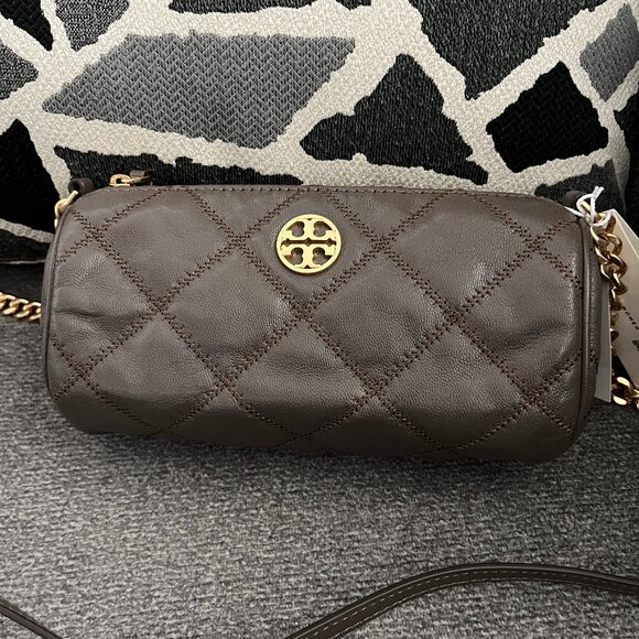NWT TORY BURCH 141024 WILLA BARREL Crossbody Shoulder volcanic stone - Picture 1 of 10